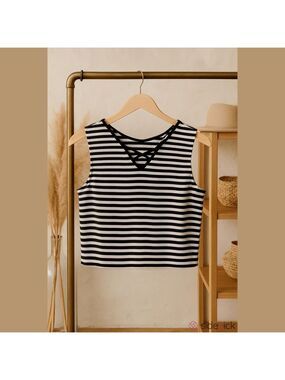 Just Kids Black White Stripe Tank Top Large